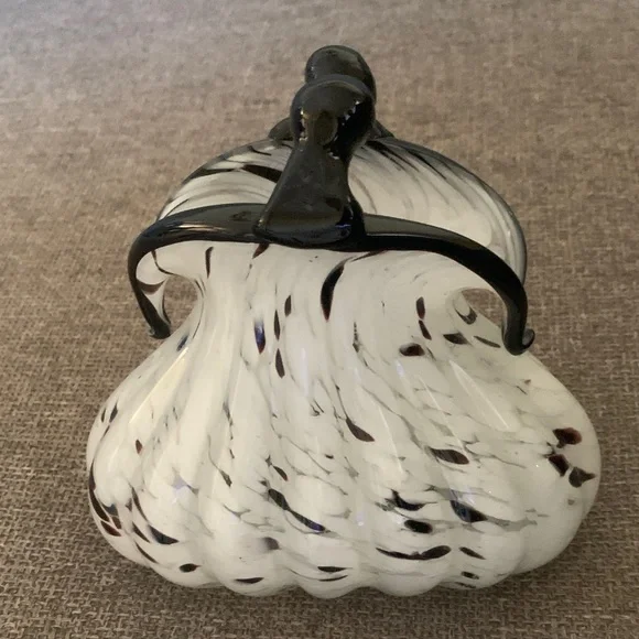 Vintage Handblown White and Black Swirl Art Glass Purse Decorative Sculpture - Picture 3 of 6